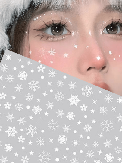 2pcs Rhinestone Face Sticker, Snowflake Pattern Eye Makeup Tattoo Sticker, Self-Adhesive Decorative Stickers, Also Can Be Used For Nail Stickers