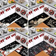 1 pièce Tapis de cuisine en gel de silice imprimé avec motif bonhomme de neige de Noël, tapis rectangulaire pour le salon, la chambre, le couloir, la salle de bain, la buanderie - en polyester, convient pour la décoration intérieure et extérieure de la maison - Multicolore - Voir 1