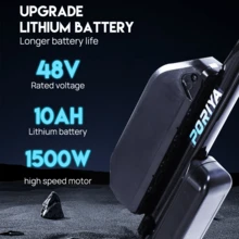 PORIYA 26" Electric Mountain Bike 1500W Motor 48V 10Ah Removable Battery 50-60KM Range Max Load 200KG. All-Terrain Tires Dual Disc Brakes Perfect For Commuting & Off-Road Adventures - màu đen - Xem 4