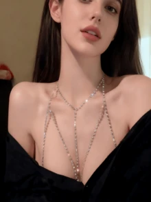 1pc Fashionable, Elegant, Sexy, Minimalist, Luxurious Pearl Tassel Necklace, Versatile Choker Necklace, Sexy Bikini Body Chain Jewelry For Women, Suitable For Beach, Party, Banquet