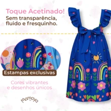Vibrant Blue Hemmed Dress For Girls - 藍色 - 查看 4