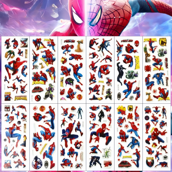 Marvel 12pcs Marvel Spider-Man Bubble Stickers - Vibrant Red And Blue Cartoon Design, Suitable For Birthday Party, Party Favors, Laptop, Water Bottle, Phone And Helmet Decoration, Laptop Stickers, Fun Design