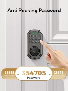 Keyless Entry Door Lock, Keypad Door Lock With 50 Codes, Smart Lock With Anti Peeping Password, Keypad Deadbolt One Touch Locking, Auto Lock, Easy To Install, Bronze - Black - View 2