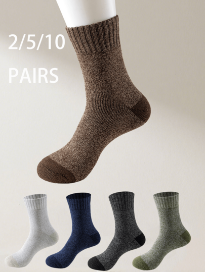 2/5/10 pares de calcetines gruesos de lana para hombres, calcetines de piso para interiores para otoño/invierno