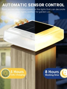 2/4/8pcs Solar Column Lamp, Solar Outdoor Lamp, 4x4 Wooden Column, 2V Amorphous Silicon 1.2 1200mah Battery Capacity, Transparent Matte Texture Solar Lamp, ABS Resin Sturdy Material, Waterproof IP44, Suitable For Deck, Fence, Courtyard Decoration (Warm Color), Working Lighting Duration 10 Hours - 暖色ABS樹脂 - 查看 4