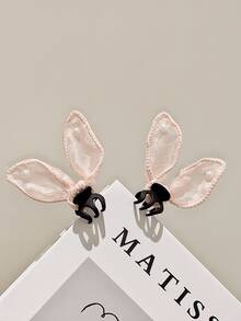 2pcs Rabbit Design Dot, Bowknot Pearls Princess Hair Clips, Side Bangs Hair Accessories, Sweet & Cute - Baby Pink - View 3