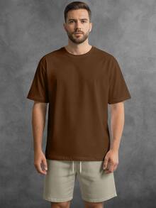 Oversized Streetwear T-Shirt And Bermuda Shorts Linen Casual Men's Basic Beach Set - Rỉ Nâu - Xem 1