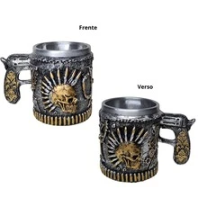 Caneca de Chopp Cerveja Punk Caveira Rock Decoração Casa Bar - Prata - Visão 5