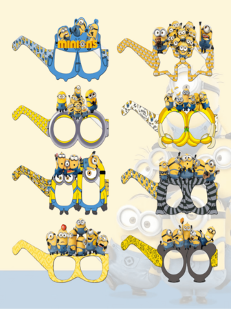 Minions 小黄人 8/16/24 件装 小黄人主题新款纸眼镜，儿童生日派对拍照道具，小黄人眼镜装饰，趣味拍照眼镜，特别适合圣诞节和万圣节装饰，化装舞会卡通服装节日礼物，摄影道具