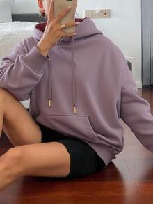 Sudadera con Capucha para Mujeres - Sudadera Básica y Confortable, Estilo Casual y Deportivo, Ajuste Holgado, Bolsillo Tipo Canguro, Prenda Ideal para Otoño-Invierno y Uso Diario. - Morado claro 1 - Ver 3