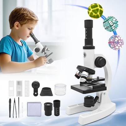 Kids Microscope Kit - 40X-16000X Zoom Science Microscope Toy With Multicolor LED Light, Portable Beginner Biological Microscope Kit For 6+ Kid. Suitable For Indoor, Outdoor, Student Lab