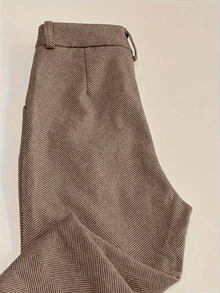 羊毛混纺法式设计小众直筒西装裤，高腰，优雅，秋冬