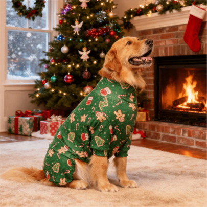 Pijama de Natal para Cachorro, Fantasia Engraçada de Natal para Cachorro, Pijama de Natal para Filhote, Roupas de Natal para Filhote, Pulôveres para Cachorro, Presente de Natal para Filhote, Roupas para Cachorro, Roupas para Cachorro, Pijama para Cães de Pequeno, Médio e Grande Porte, Ultra Macio e Elástico, Estampa Completa - Padrão Natalino, P-6GG