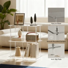 4 Cube Acrylic Bookshelf, 3-Tier Transparent Low Bookcase, Suitable For Small Spaces, Home Office, Living Room, Bedroom, Modern Style, Easy To Assemble - Multicolor - View 5