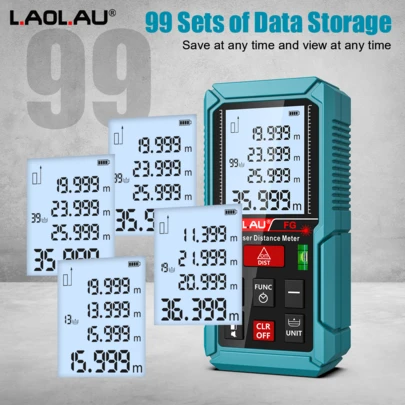 L.A.OL.A.U 1 máy đo khoảng cách laser kỹ thuật số, máy đo khoảng cách laser, dụng cụ đo băng, bộ nhớ dữ liệu 99 nhóm, định lý Pythagore III, chức năng hẹn giờ, chống thấm nước, bao gồm túi đựng