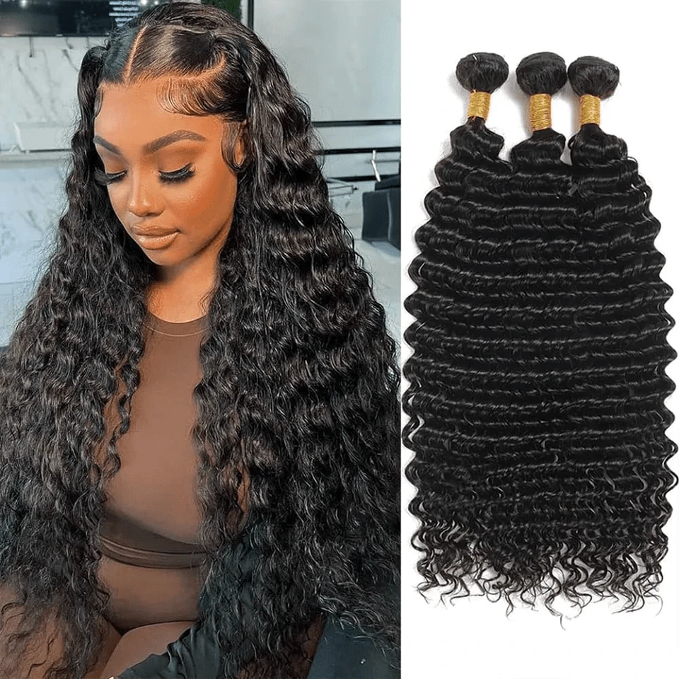 BINF 12A Raw Bundles Human Hair Deep Wave Human Hair Bundles Deep Curly Bundles Human Hair Quick Weave No Shedding Keep Texture Silky Soft After Multiple Washes 100% Unprocessed 1 Bundle Virgin Human Hair Extensions Quick Weave Wet And Wavy Hair Bundle Weave Sew In Extensions Wavy Style Keep Texture Silky Soft - Natural Black - Xem 1