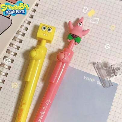  1/2/6/12 PCS SpongeBob SquarePants Box Pen, Gel Pen, High Appearance Level, Student Practice Pen, Smooth Writing, ST Tip 0.5mm, Black, Cute SpongeBob Ins, Octopus Black Gel Pen, Quick-Drying, Super Soft Pen, Big Star Crab Boss Black Water Pen Spongebob Pen, Stress-Relieving Cartoon Creative Spinning Pen
