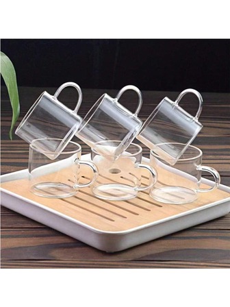 2 piezas/Set de tazas de vidrio transparente resistentes al calor con asas, adecuadas para el hogar, la oficina, KTV, excelentes para beber agua, té, bebidas, espresso, etc. [Nota: No se incluye el soporte para tazas]