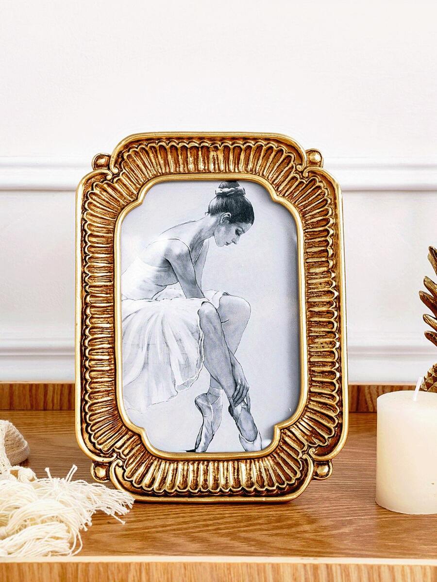 复古风格金色相框，波浪形树脂边框，适合艺术桌面展示和家居装饰 - 金色 - 查看 1