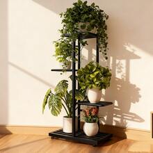 4 Tier Plant Stand -With Wheels  Practical And Durable Plant Stand - Indoor And Outdoor Metal 4 Tier 5 Basin Multi-Pot Planter Rack Shelf Flower Pot Display Rack, You Can Use This Plant Stand To Display Plants, Flowers And So On, It's Very Sturdy And Durable. Grid Layout, Even Load Bearing, Not Easy To Deform, Suitable For Courtyard Garden Corner Balcony Living Room - màu đen - Xem 8