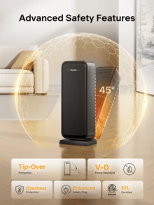 Pelonis Electric Space Heater, Portable Oscillating Ceramic Tower Heater With Adjustable Thermostat, Remote Control, Tip-Over & Overheat Protection, Energy Efficient Fast Heating Fan, Quiet Operation, Digital LED Display, Timer, Indoor Home Office Bedroom Living Room Use, Black Modern Design, Compact Heater For Winter Warmth. - Xem 4