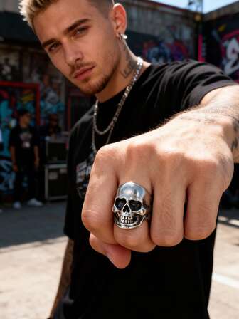 1 件时尚奢华戒指，男士创意设计哥特式双色镂空戒指，男士手指首饰万圣节周年纪念礼物