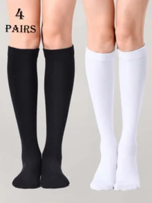 1/2/3/4 Pairs Of Women's Black And White Knee Long Socks, Outdoor Sports Socks, Casual Long Socks, Suitable For Outdoor Sports/Everyday Wear