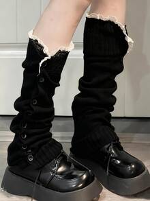 1 par de calentadores de pierna de unicolor versátil con botones, de estilo cálido y acogedor para otoño e invierno, con diseño de punto y botones para mujer - Multicolor - Ver 17