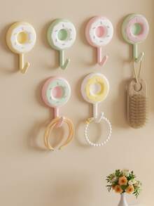 Donut-Shaped Hooks - 5 Colors, Adhesive Type Without Nails, No Need To Drill Holes For Hanging Storage Racks (Pink, Blue, Green, Yellow, Burgundy). No Rust, No Deformation, No Yellowing. - Multicolor - View 2
