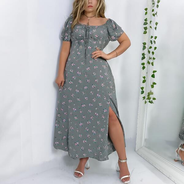 Vestido Floral Femenino Estampado Manga Cinganinha e Elastex Cruzado plus size