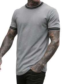 STRIPED T-SHIRT / BASIC T-SHIRT / MEN'S T-SHIRT / 100% COTTON T-SHIRT - 淺灰色 - 查看 1