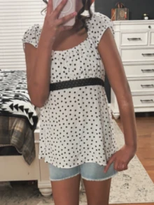 Women Fairy Grunge Y2k Babydoll Shirt Cap Sleeve Micro Polka Dot Tie Back Flowy Babydoll Top Preppy Clothes - 白色 - 查看 5