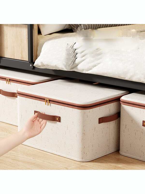 Cotton Linen Storage Boxes, Large Foldable Fabric Bin With Zipper For Closet Organization, Multi-Purpose Dustproof Organizer For Home Bedroom