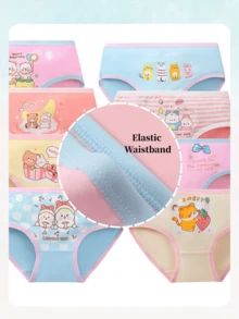 8 件装 小女孩内裤 可爱动物图案 弹力面料 柔软内裤 适合 4-7 岁女孩