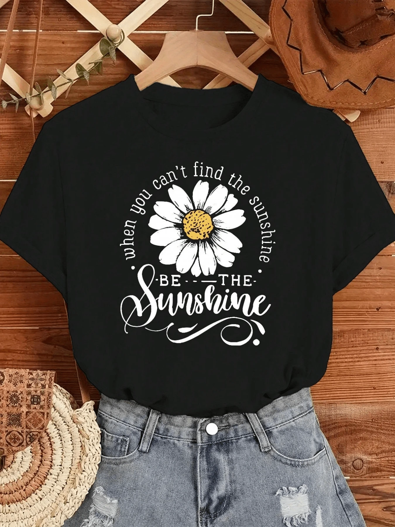 Women's Casual T-Shirt With Letter Print "No Llores Vato" (Don't Cry), Original And Modern Design, Ideal For Summer - 黑色 - 查看 1