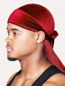 Awegeo Men's Solid Velvet Bandana With Long Tail, Warm Lining, Pirate Style, Suitable For Outdoor Sports And Daily Wear,Summer,Beach,Holiday,Festival,Travel - Red - View 8