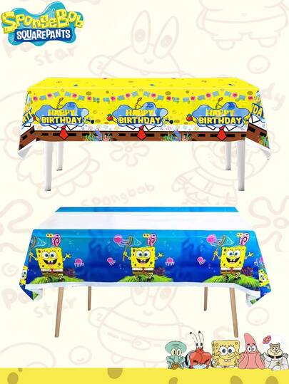 SPONGEBOB 1 Toalha de Mesa Descartável com Tema do Bob Esponja para Festa - Decoração de Festa de Aniversário com Desenho Animado - Ideal para Criar um Ambiente Festivo e Inspirador para Amigos - Perfeita para Festas e Decoração de Casa