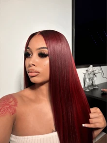 Uveous 99J Red Pre Plucked Lace Front Human Hair Wigs Colored Brazilian Straight Burgundy 13x4 13x6 Transparent Lace Frontal Closure Wig  Red Lace Frontal Wig For Women  With Baby Hair Halloween Season - S99J - 查看 5