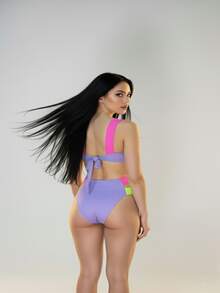 Women's Swimsuit With Wide Elastic Straps, Elegant Modern Swimsuit With Tie Bodysuit Beachwear - Màu tử đinh hương. - Xem 2