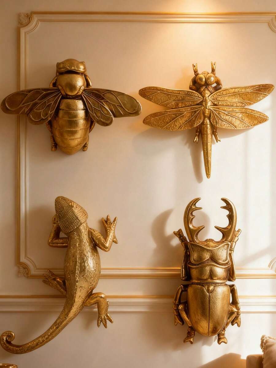 1pc Creative Golden Dragonfly-Shaped Wall Decor Art Piece, A Handcrafted Insect Frame Accessory, Perfect For Home Party Decorations In An Insect-Themed Room, A Novel Gift For Insect Lovers, And Suitable For Home Decor, Room Decor, And Wall Decor.