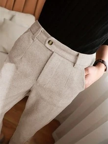 Wool Blend French Design Niche Straight-Leg Suit Pants, High-Waisted, Elegant, Autumn/Winter