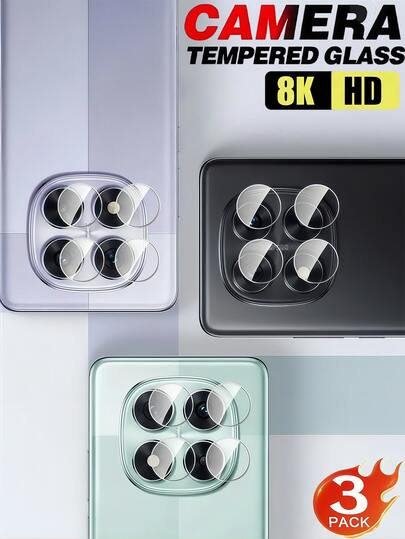 Conjunto de 3 lentes de câmera de vidro temperado compatíveis com Galaxy/compatível com Xiaomi/Redmi/compatível com Huawei/Honor/POCO Alta dureza, design à prova de poeira com bordas arredondadas, compatível com capa protetora