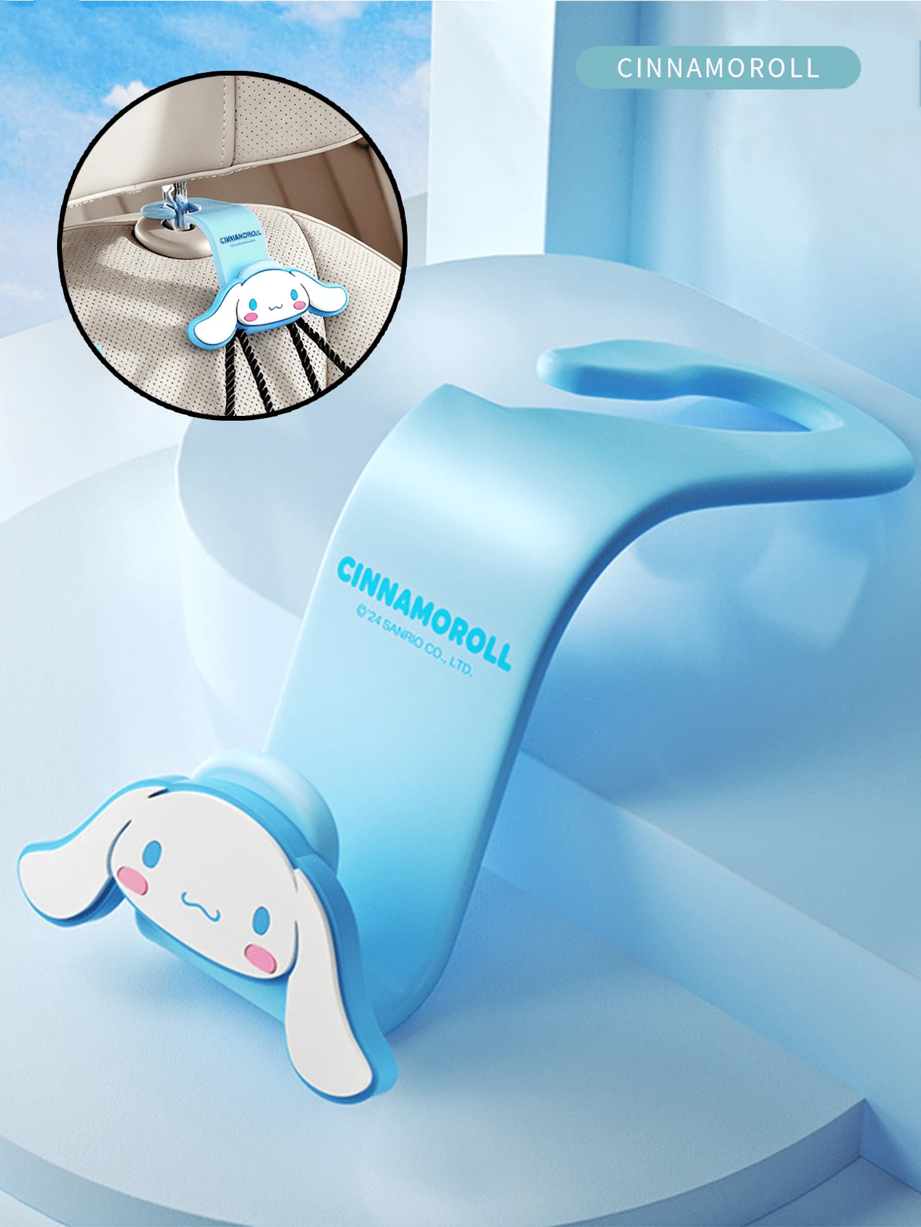 Gancho para asiento trasero de coche Sanrio Cinnamoroll: solución duradera y elegante para colgar en el coche, ajuste universal, ideal para viajes y uso diario, imprescindible para organizar el coche. Gancho para coche Cinnamoroll. - Perro de orejas grandes - Ver 1