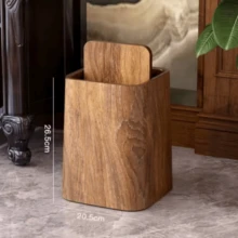 1PC Retro Imitation Wood Grain Garbage Can, Household Tea Table Living Room Kitchen Bathroom Large Capacity Wastebasket Plastic Bucket,Desktop Trash Can, Home Decoration