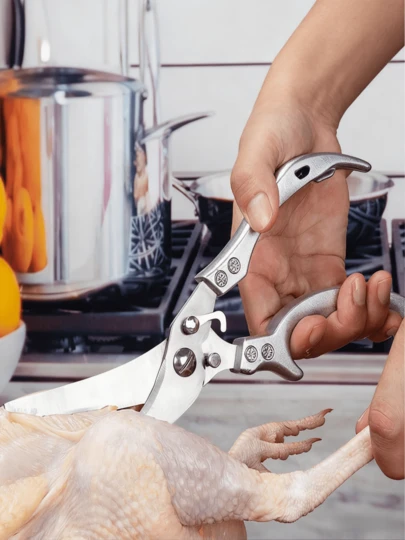 1pcs Heavy-Duty Stainless Steel Kitchen Scissors For A Variety Of Foods Chicken Duck Fish Meat And Bones Full Steel Handle For A Strong Grip Sharp Blades For Easy Cleaning For Everyday Kitchen Use,Kitchen Items,Kitchen Accessories,Kitchen/