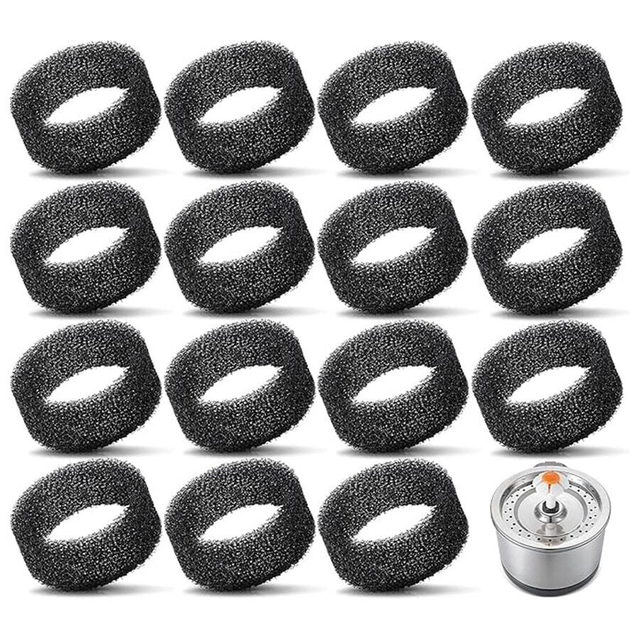 Schaumstofffilter für Haustier-Brunnen, runder schwarzer Schwammfilter, Ersatzfilter für 2,5 L / 84 Oz Edelstahl Katzen-/Haustier-Trinkwasserbrunnen, für gesunde und saubere Tiere