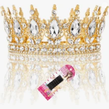 Women's Golden Glittering Bride's Rhinestone Crown Crystal Queen Headpiece, Wedding Bride's Hair Accessory, Suitable For Birthday Parties, Balls, Cake Decoration, Halloween, Christmas And Photo Booth Props (With Crown Holder)