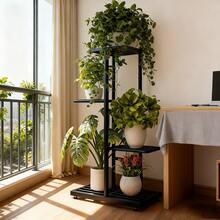 4 Tier Plant Stand -With Wheels  Practical And Durable Plant Stand - Indoor And Outdoor Metal 4 Tier 5 Basin Multi-Pot Planter Rack Shelf Flower Pot Display Rack, You Can Use This Plant Stand To Display Plants, Flowers And So On, It's Very Sturdy And Durable. Grid Layout, Even Load Bearing, Not Easy To Deform, Suitable For Courtyard Garden Corner Balcony Living Room - màu đen - Xem 6