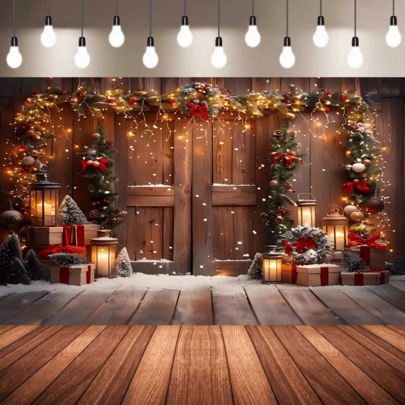 1pc Christmas Party Banner, Made Of Polyester Material, Christmas Warehouse Background Picture, Suitable For Indoor And Outdoor Decoration, Festival Decoration, Christmas Party Decoration, Photography Background Decoration, Merry Christmas