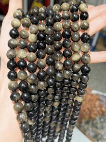 Set de 5 piezas de cuentas de obsidiana plateada natural de alta calidad Grado 5A, accesorios de joyería de moda para mujeres, adecuados para manualidades decorativas, elaboración de joyas DIY como pulseras, collares - Negro (obsidiana dorada) - Ver 4